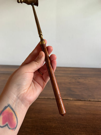 Wood and Brass Candle Snuffer with Ornate Cup