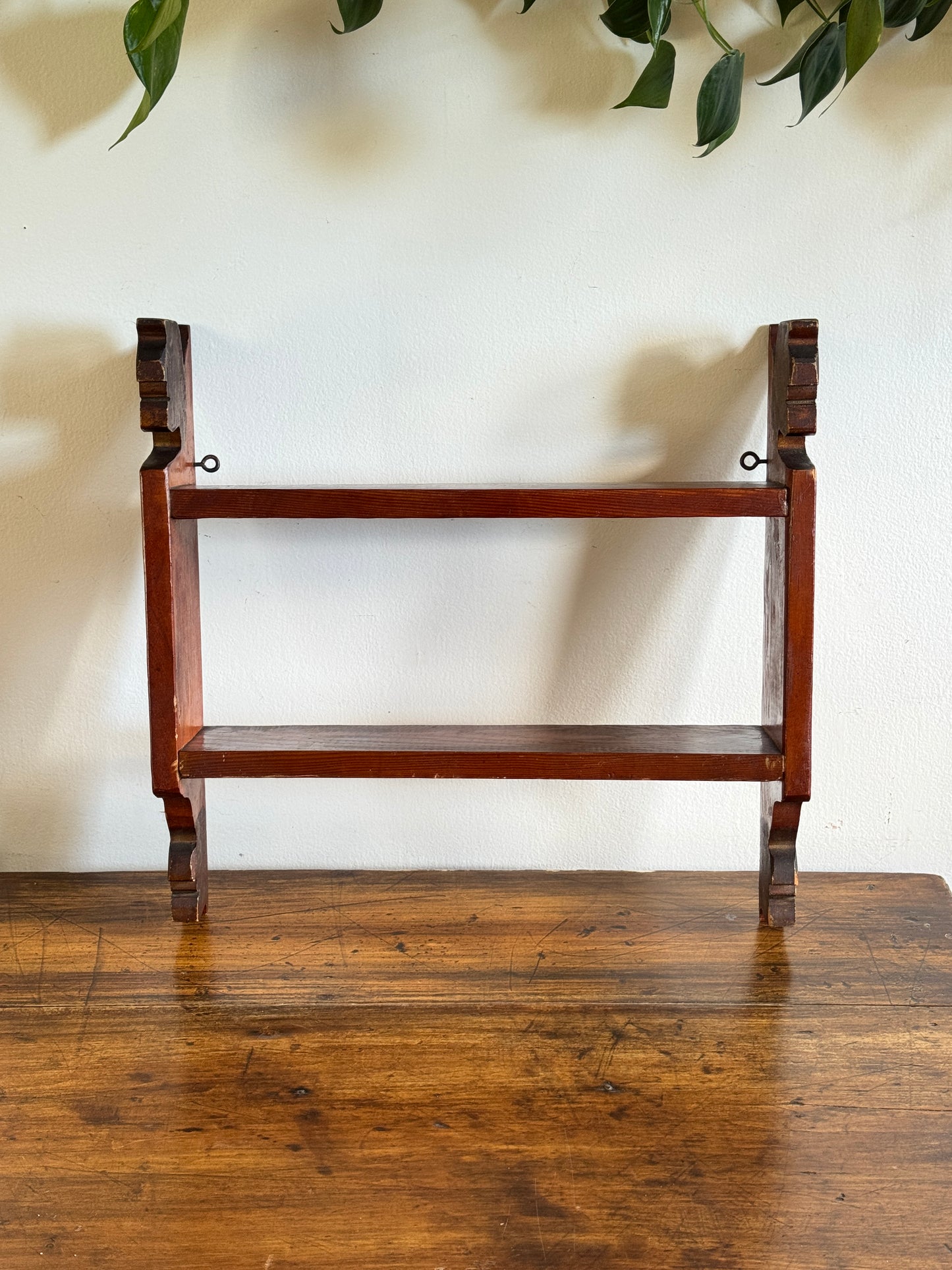 Vintage Folk Shelf Carved Shelf with Profile of Faces on Ends