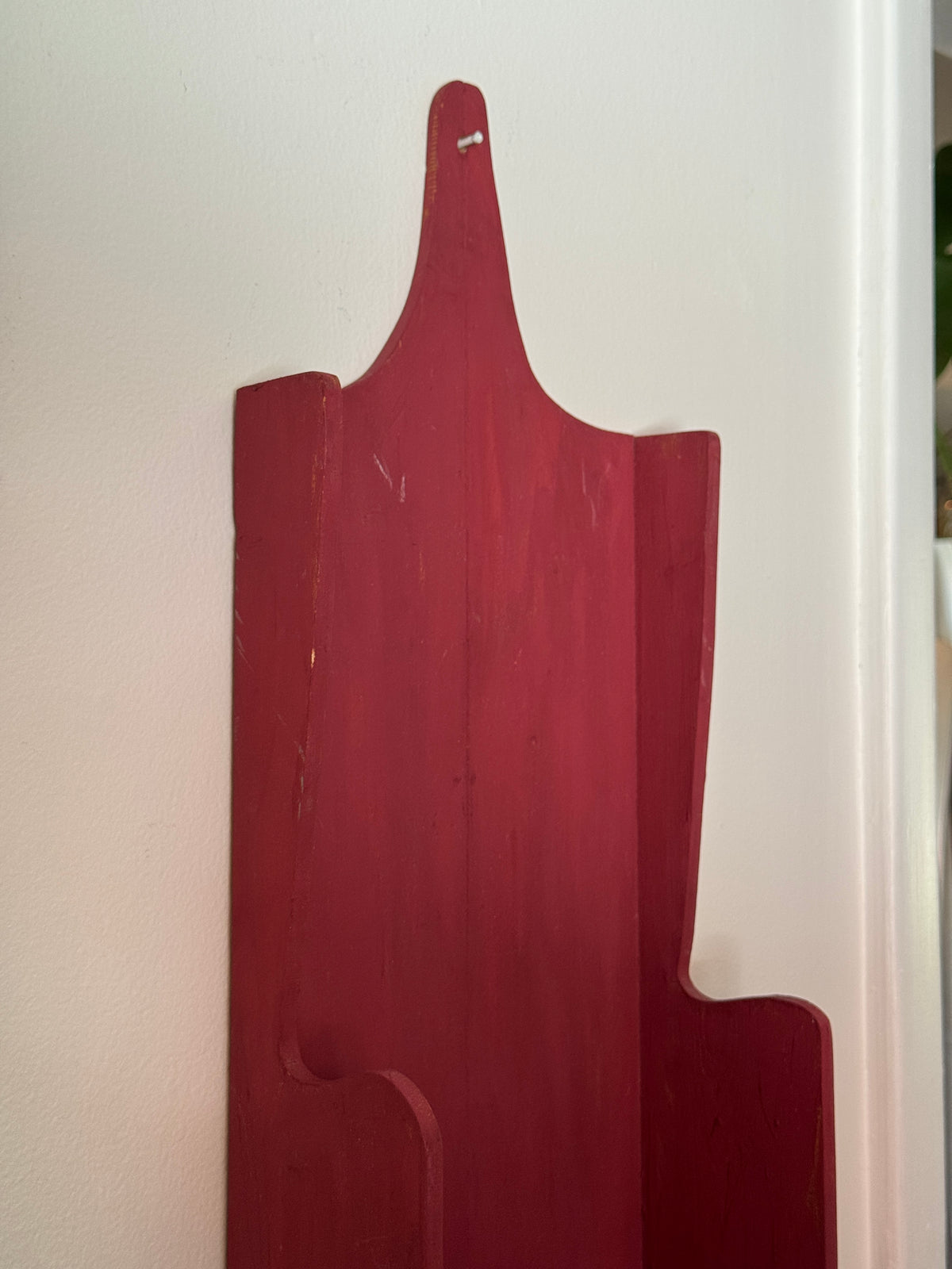Primitive-Style Wall Shelf - Faded Red Painted Wall Shelf with Single Ledge and Ornate Back