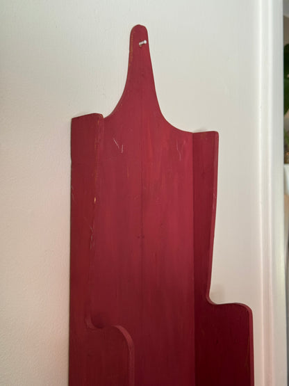 Primitive-Style Wall Shelf - Faded Red Painted Wall Shelf with Single Ledge and Ornate Back