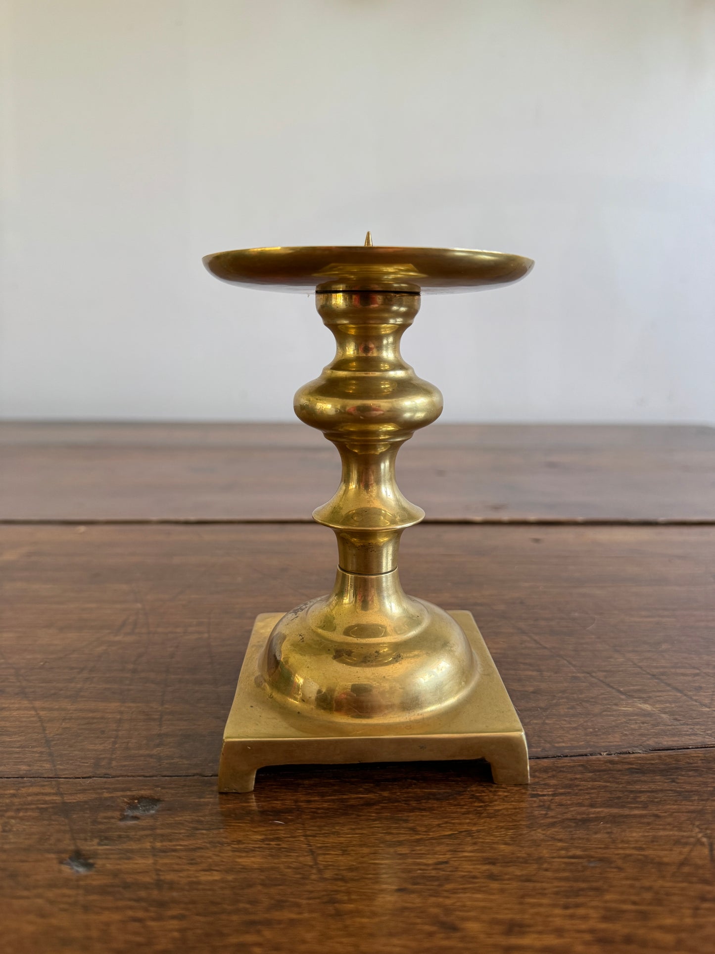 Vintage Brass Candle Pedestal Holder with Spike Platform