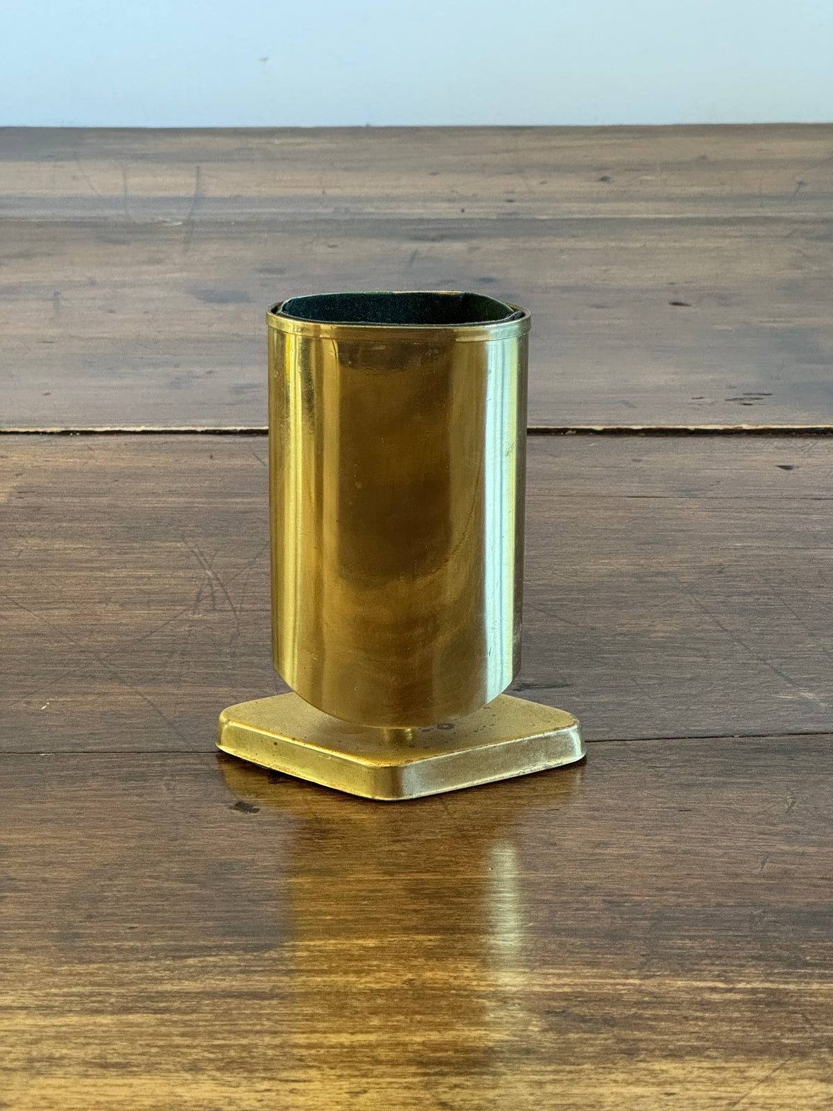 Vintage Brass Plated Pen Holder on Stand - Brass Pencil Holder with Felted Holder - Brass Desk Organizer - Eye Glasses Holder