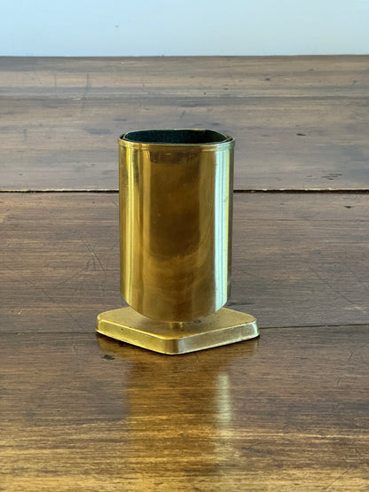 Vintage Brass Plated Pen Holder on Stand - Brass Pencil Holder with Felted Holder - Brass Desk Organizer - Eye Glasses Holder