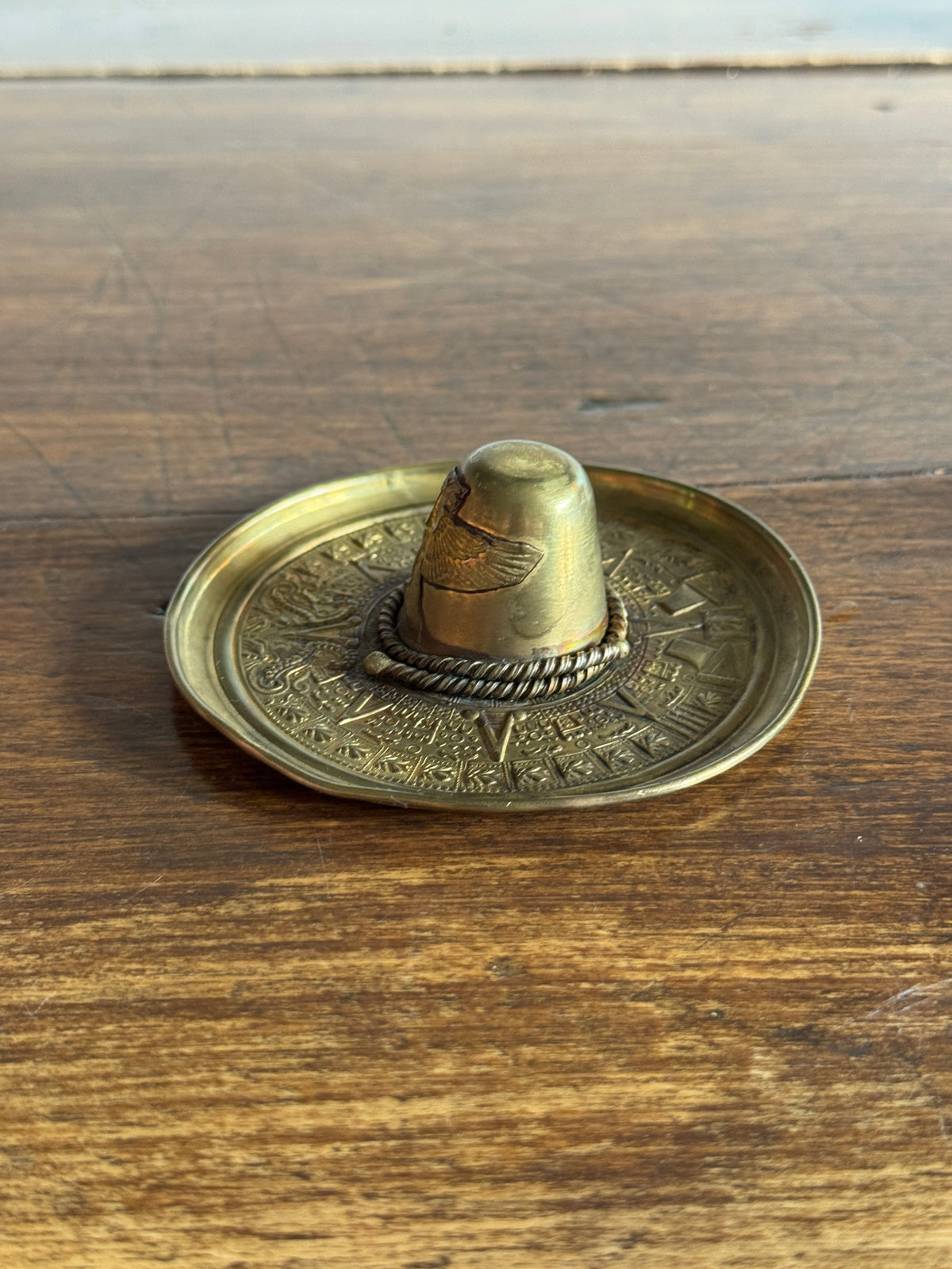 Vintage Detailed Brass Sombrero Hat Dish - Small Hat Trinket Dish