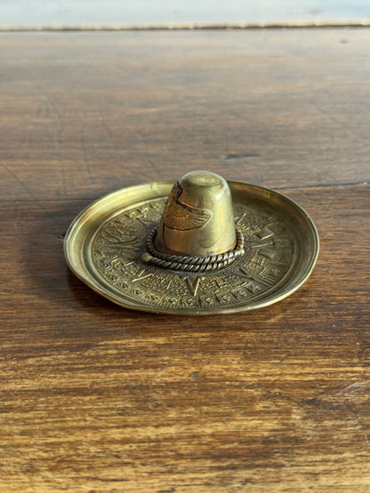 Vintage Detailed Brass Sombrero Hat Dish - Small Hat Trinket Dish
