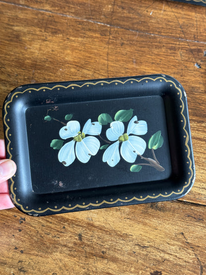 Set of Four Vintage Tole Painted Flower Trays