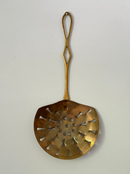 Vintage XL Brass Strainer - Large Wall Hanging Kitchen Utensil