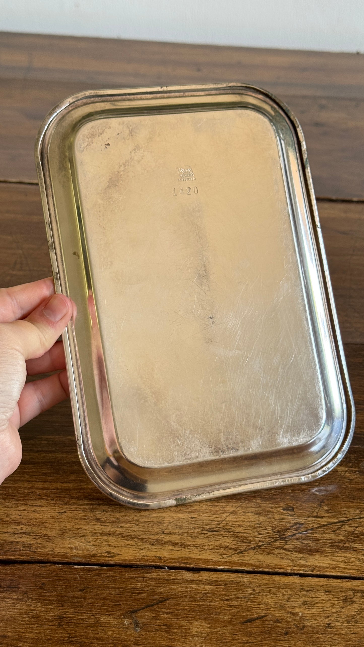 Small Rectangular Silver Trinket Dish Tarnish Spots - Made in Canada