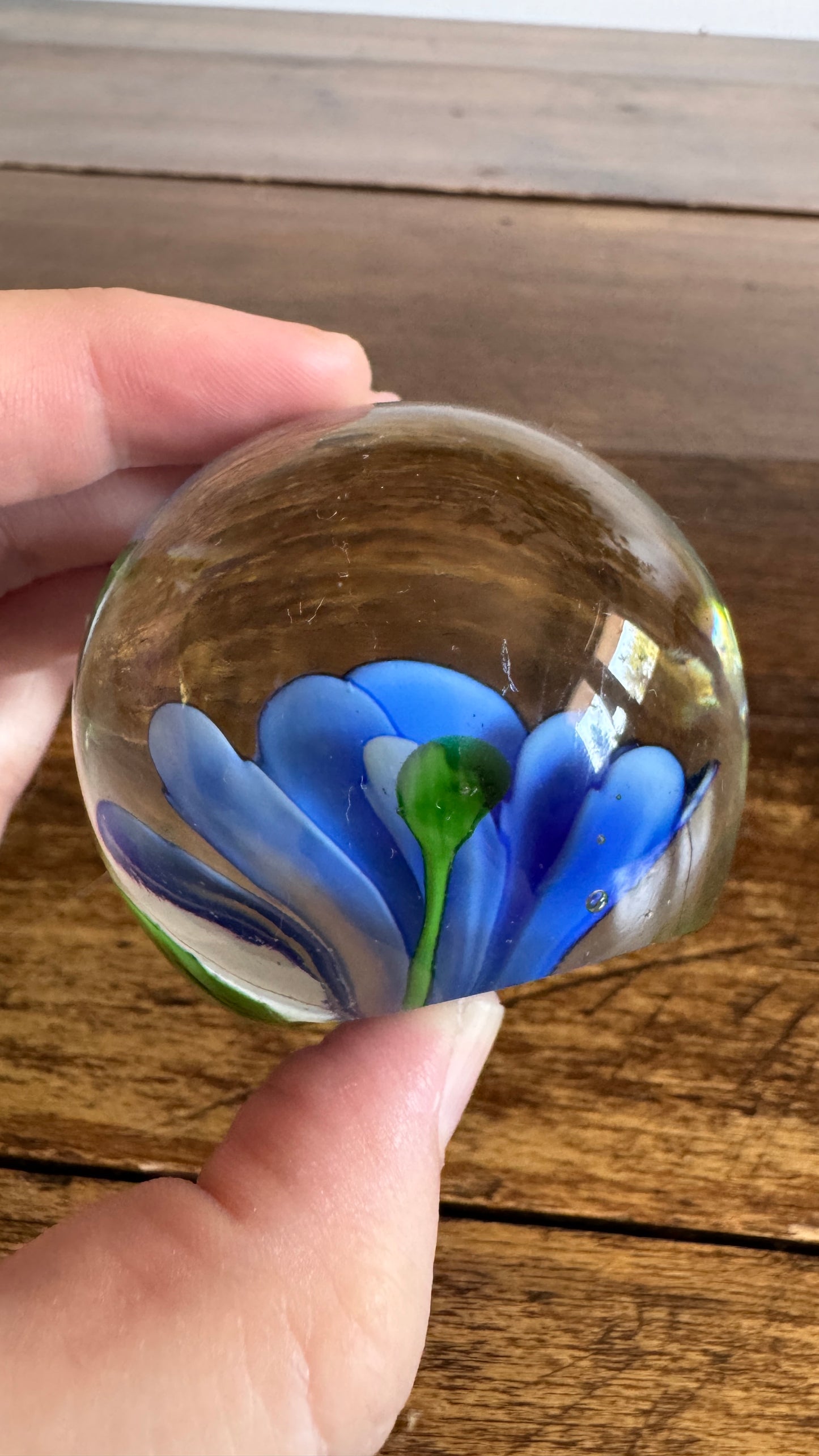 Blue Flower Glass Paperweight