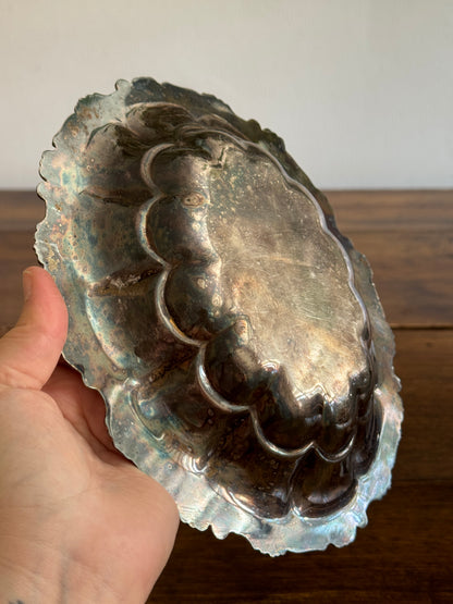 Silver Plated Scalloped Bowl with Lovely Worn Patina