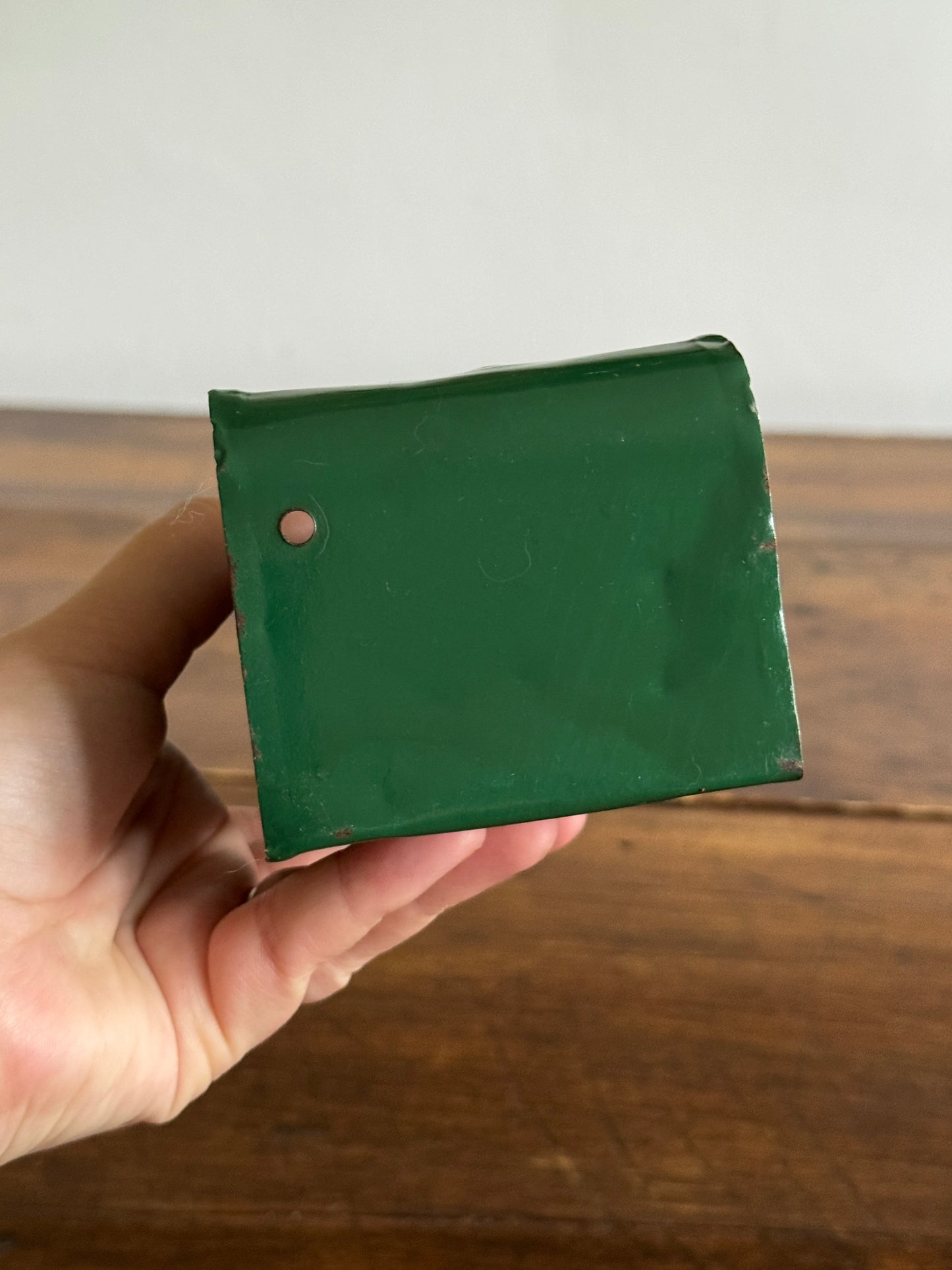 Vintage Painted Dark Green Metal Small Match Holder