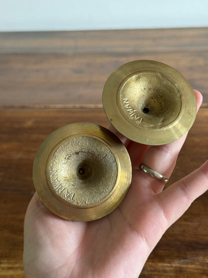 Pair of Two Brass Candles with Skinny Posts and Fluted Bottoms