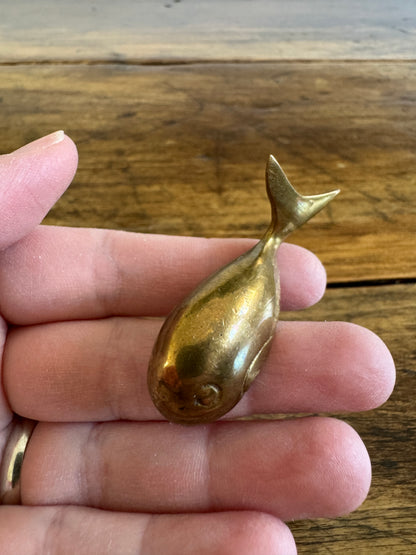 Vintage Miniature Brass Whale Trinket Shelf Figurine