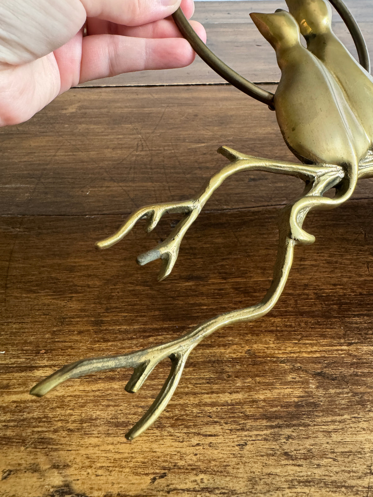 Brass Cats on Branch with Moon Wall Hanging Sculpture