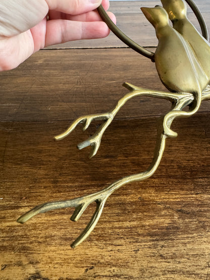 Brass Cats on Branch with Moon Wall Hanging Sculpture