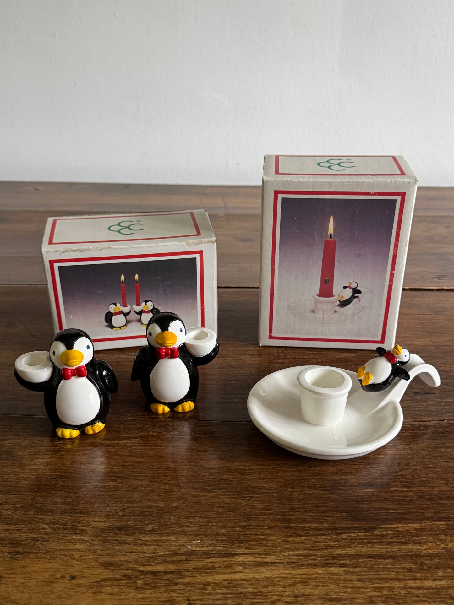 Pick One: Cheeky Holiday Penguin Candle Holders, Pair or Single Style - Made in Korea