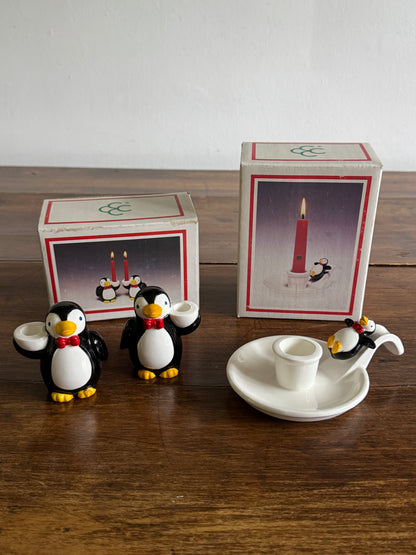 Pick One: Cheeky Holiday Penguin Candle Holders, Pair or Single Style - Made in Korea