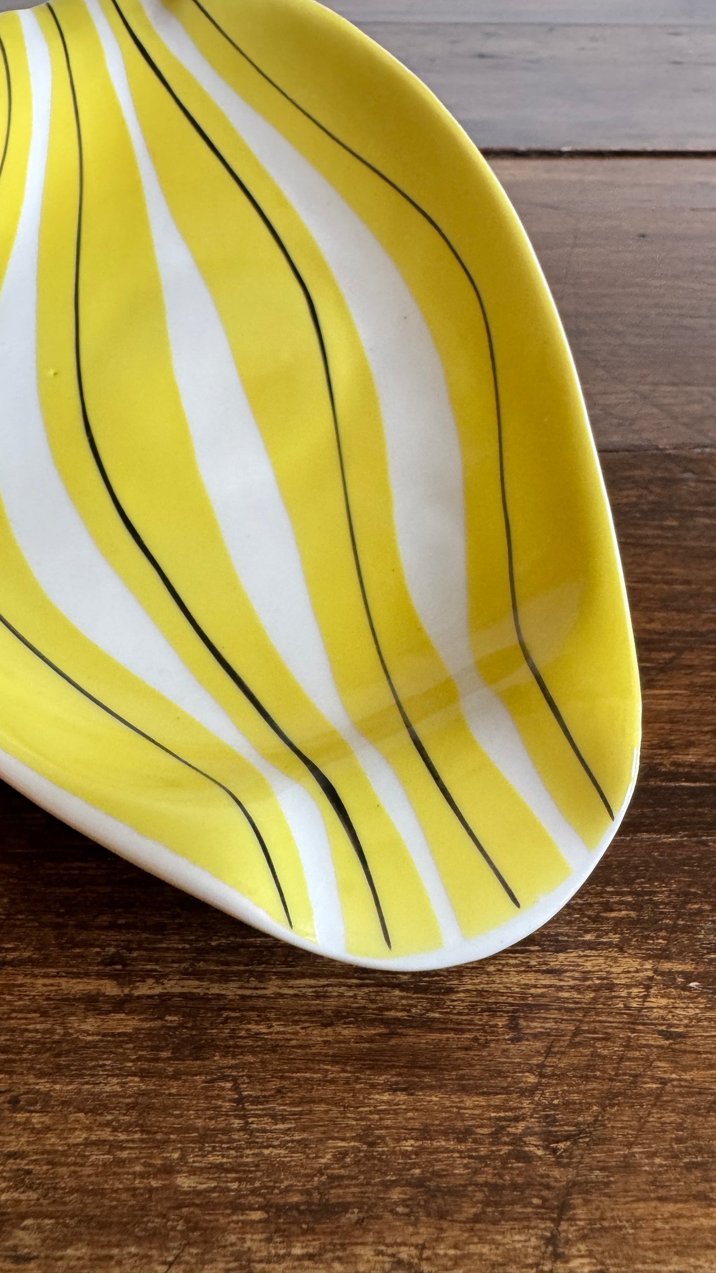 Yellow Striped Mid Mod Polish Pottery Dish - Made in Poland