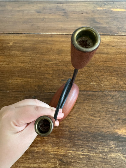 Vintage Teak Mid Century Candle Holder for Skinny Tapers