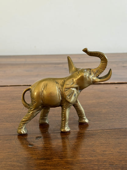 Vintage Brass Standing Lucky Elephant with Tusks