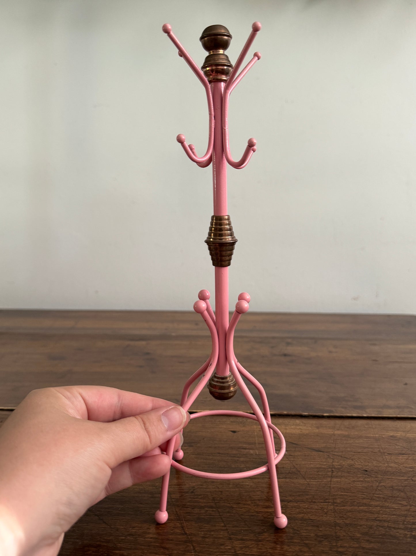 Pink and Brass Jewlery Hook Stand - Coat Hook Miniature For Jewelry