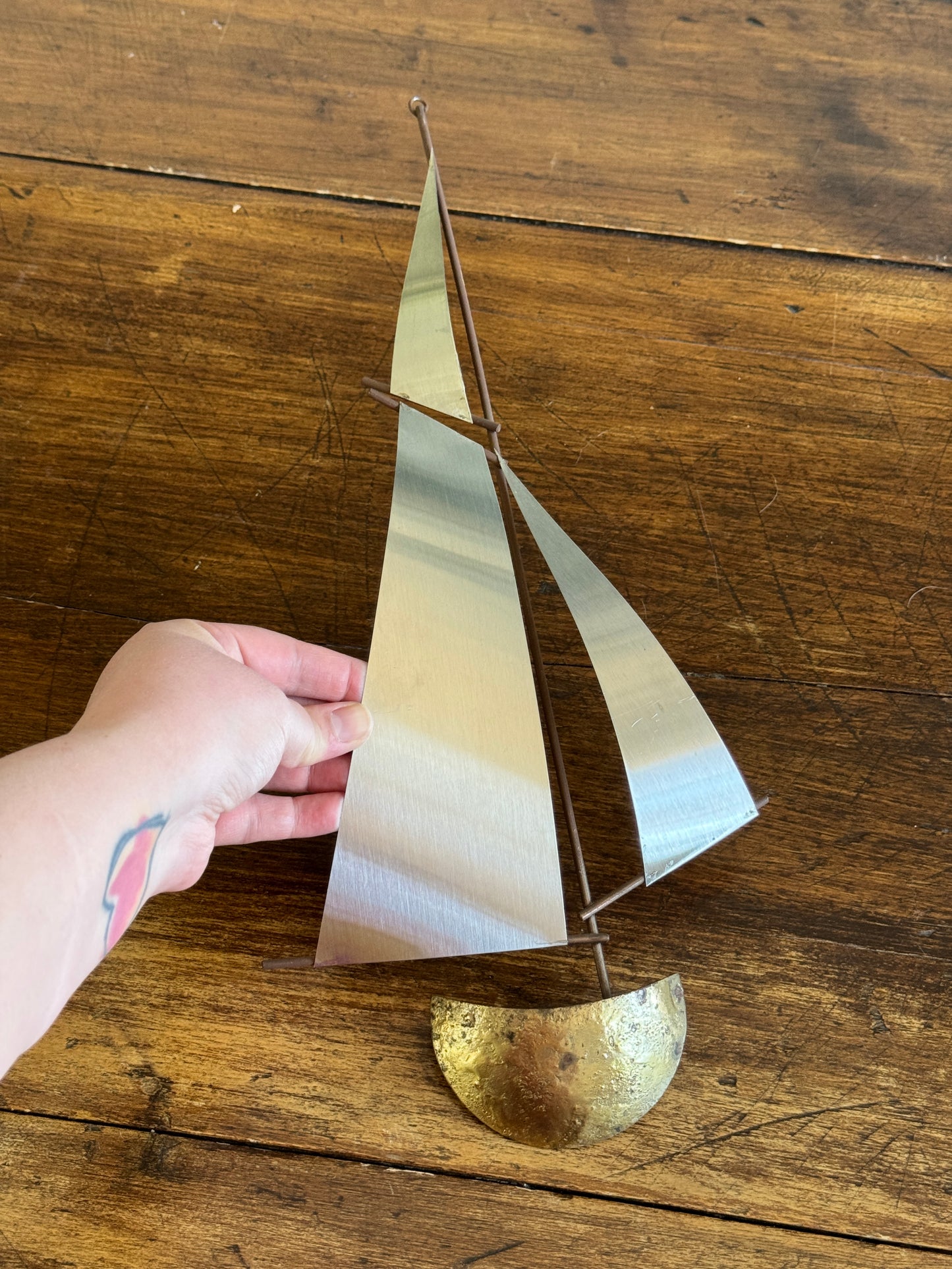 Vintage Brutalist Style Sailboat Metalwork Wall Art - Made in Canada