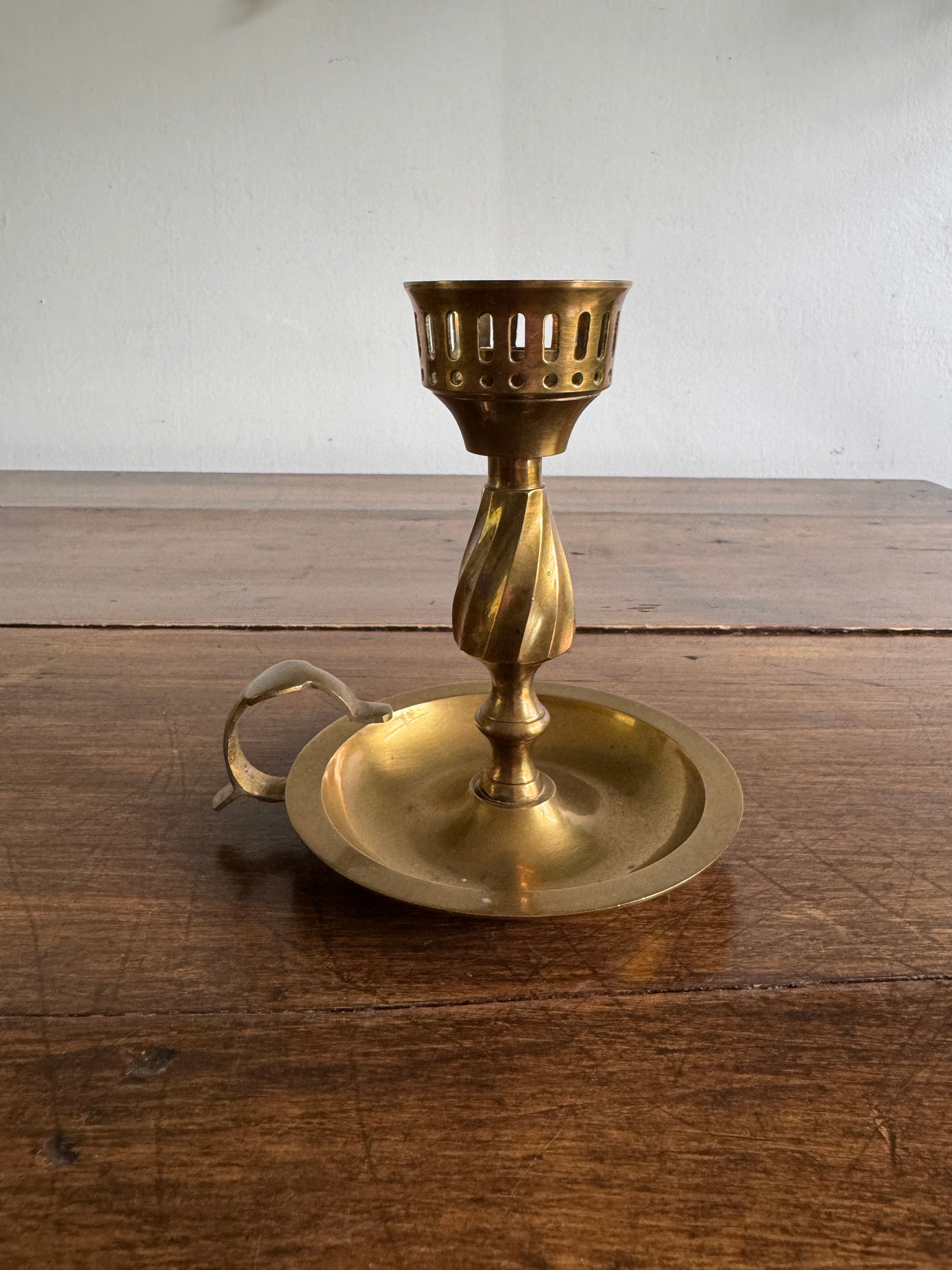 Single Vintage Brass Candle Holder with Cut Out Detailing - Made in India