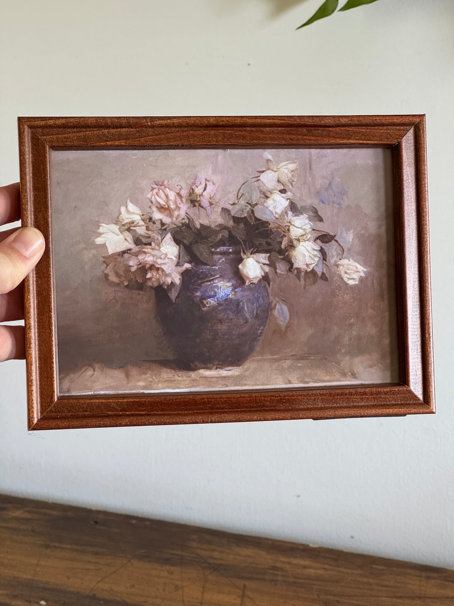 Plain Wood and Flowers in Vase Still Life Art Print
