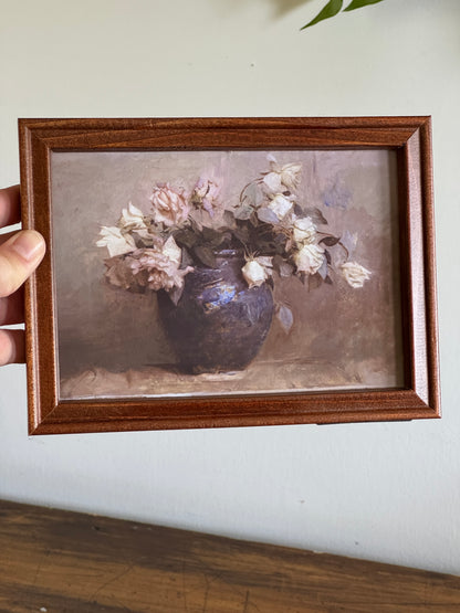 Plain Wood and Flowers in Vase Still Life Art Print