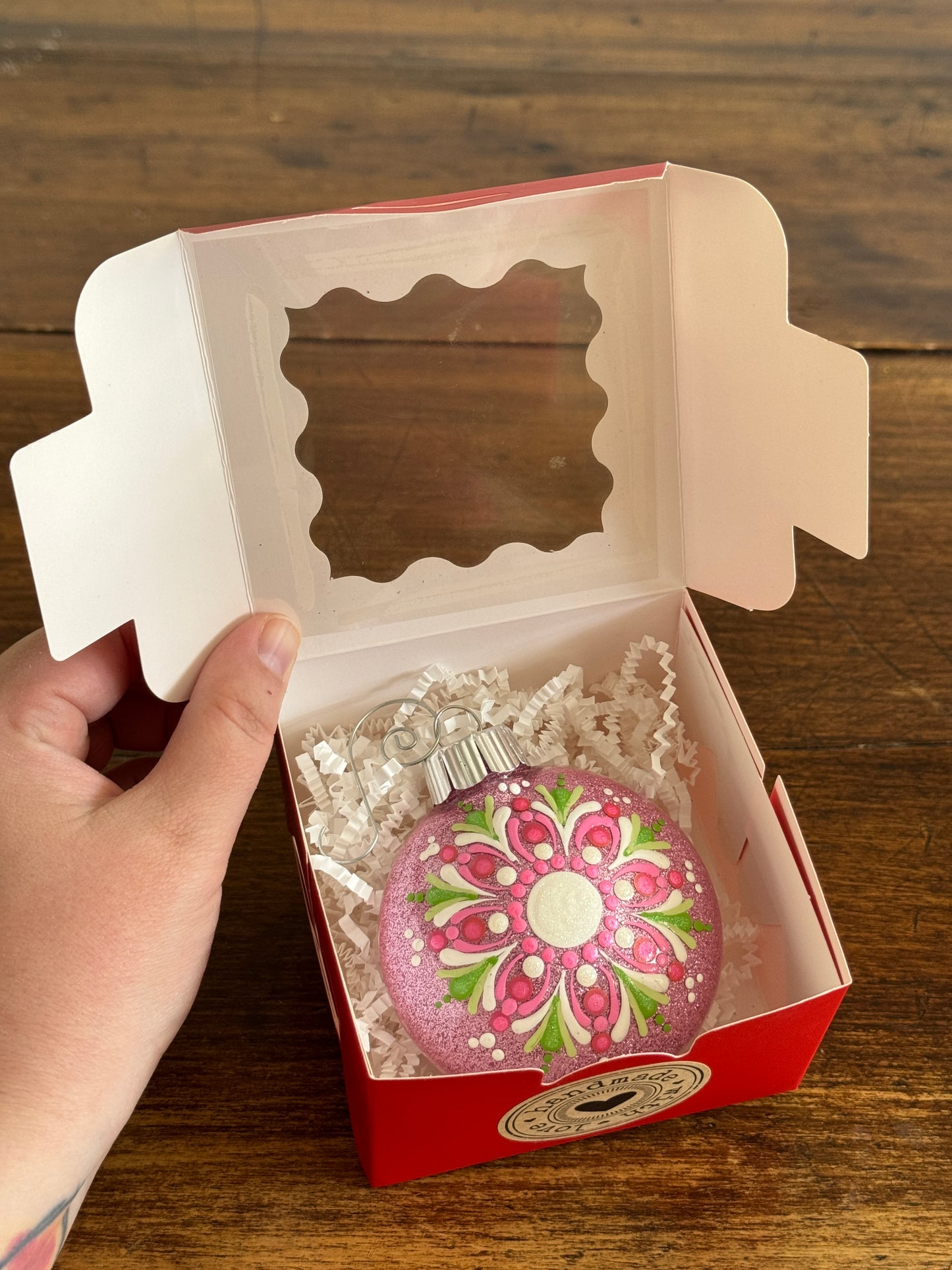 Modern Hand Painted Plastic Ornament with Dotted Paint Design In Gift Box
