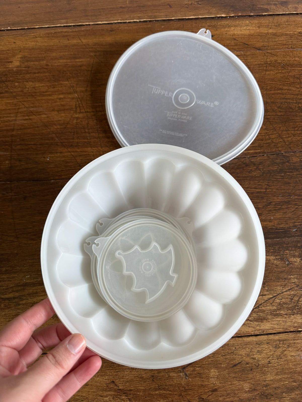 Vintage White Plastic Tupperware Jello Dome Mold with Toppers
