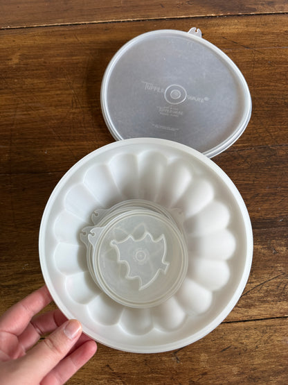 Vintage White Plastic Tupperware Jello Dome Mold with Toppers