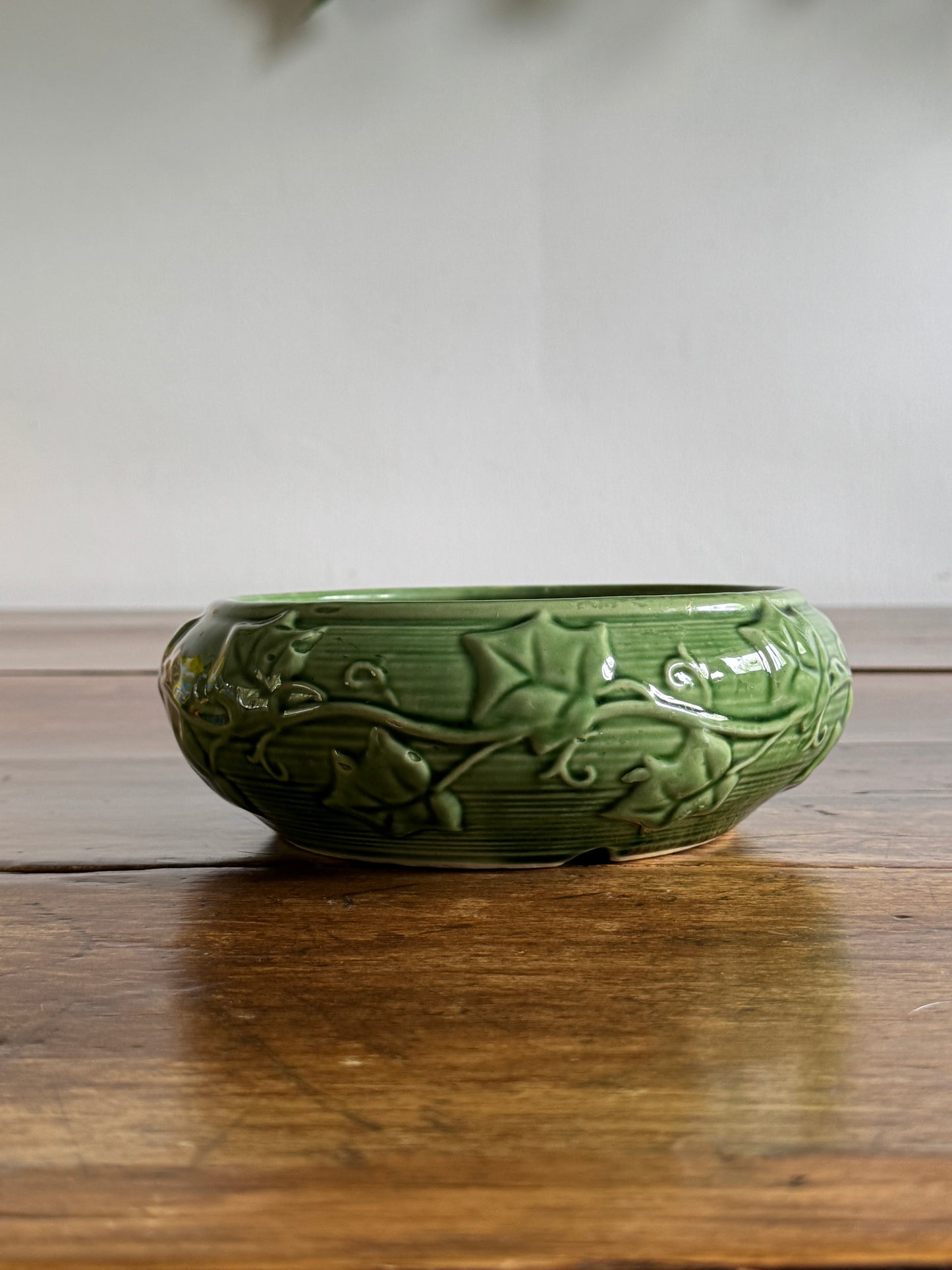 Vintage Shawnee Pottery Shallow Bowl with Ivy Leaf Print