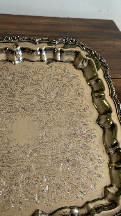 Large Square Silver Plated over Copper Serving Tray Old English Reproductions- Made in Canada