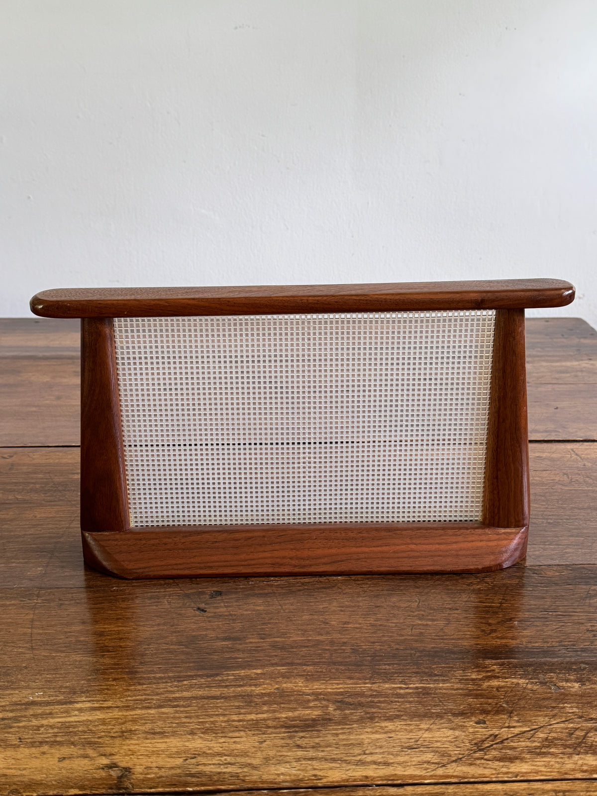 Vintage Wood and Plastic Mesh Earring Stand - Vintage Jewelry Holder Screen on Wooden Display
