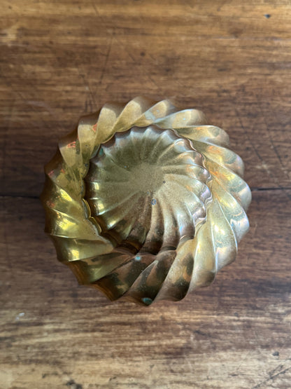 Vintage Heavy Solid Brass Ginger Jar with Swirled Sides and Rounded Lid - Made in India