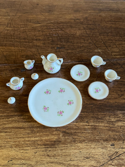 Vintage Unmarked Miniature Tea Set with Dainty Pink Flowers