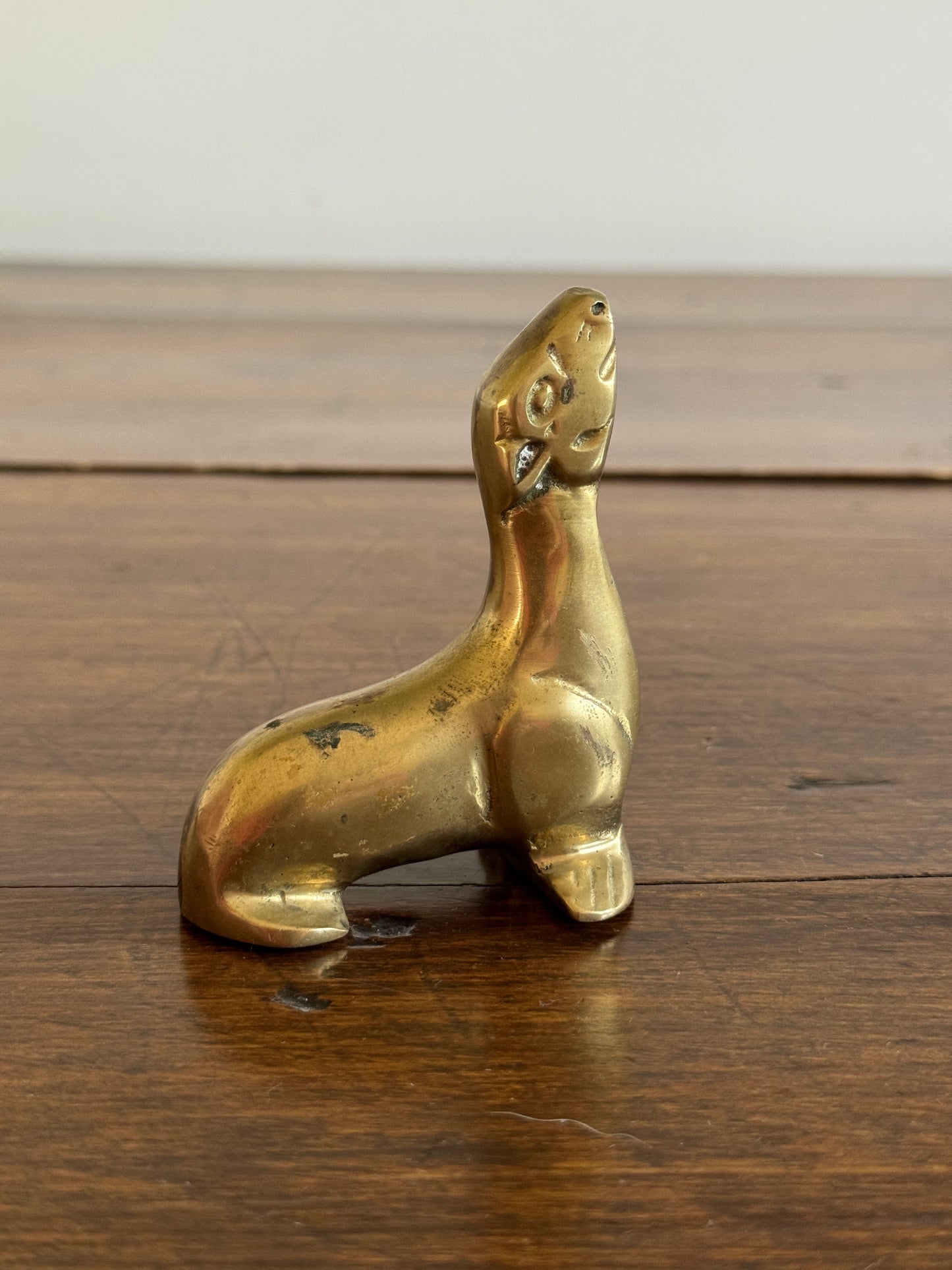 Vintage Small Brass Seal Figurine with Raised Head