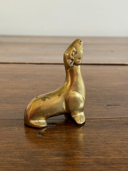Vintage Small Brass Seal Figurine with Raised Head