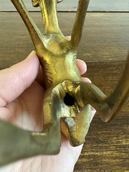 Pair of Vintage Brass Deer Figurines - Grazing Brass Deer