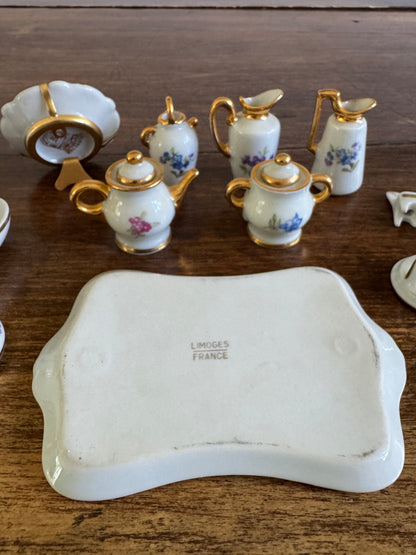 Vintage Limoges France Mixed Miniature Set - Trinket Dish, Tea Set, Vase, Doll House Minis, Plate