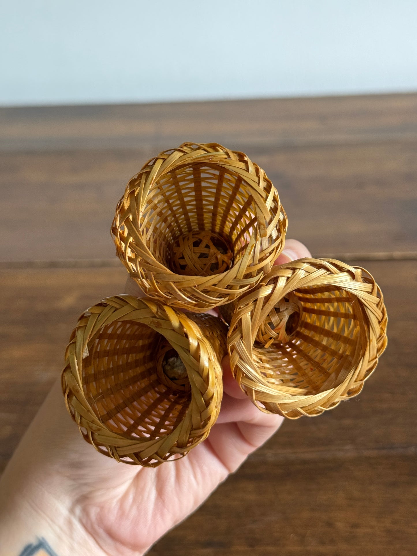Set of Three Wicker Bells with Woven Bell Clapper and Loop Top