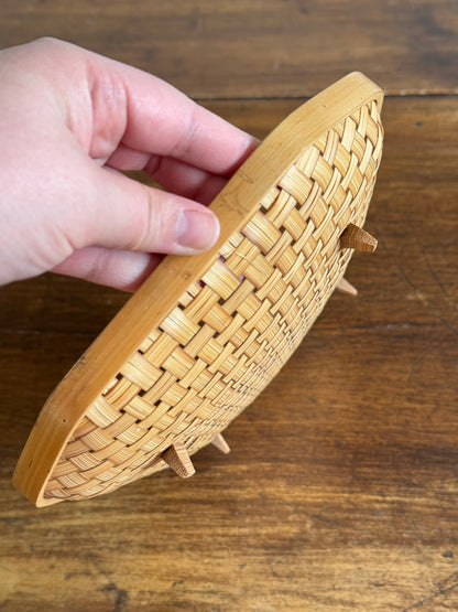 Woven Wicker Basket with Clipped Corners and Small Raised Feet