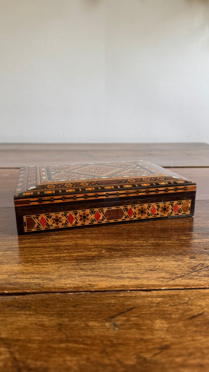 Vintage Inlay Box with Stunning Mother of Pearl Marquetry and Red Felt Inside