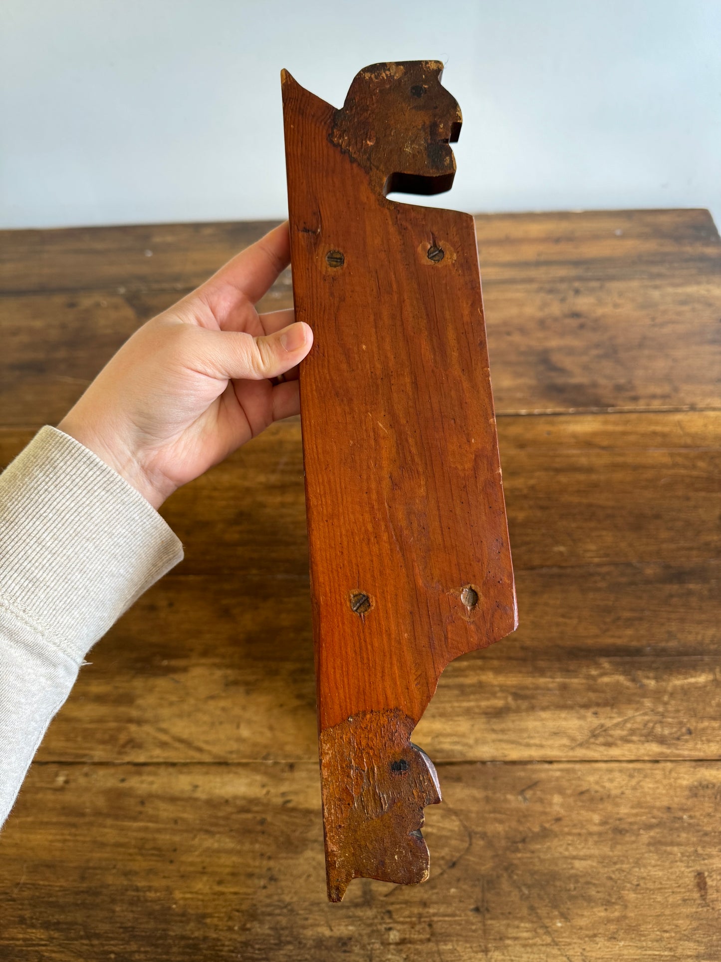 Vintage Folk Shelf Carved Shelf with Profile of Faces on Ends