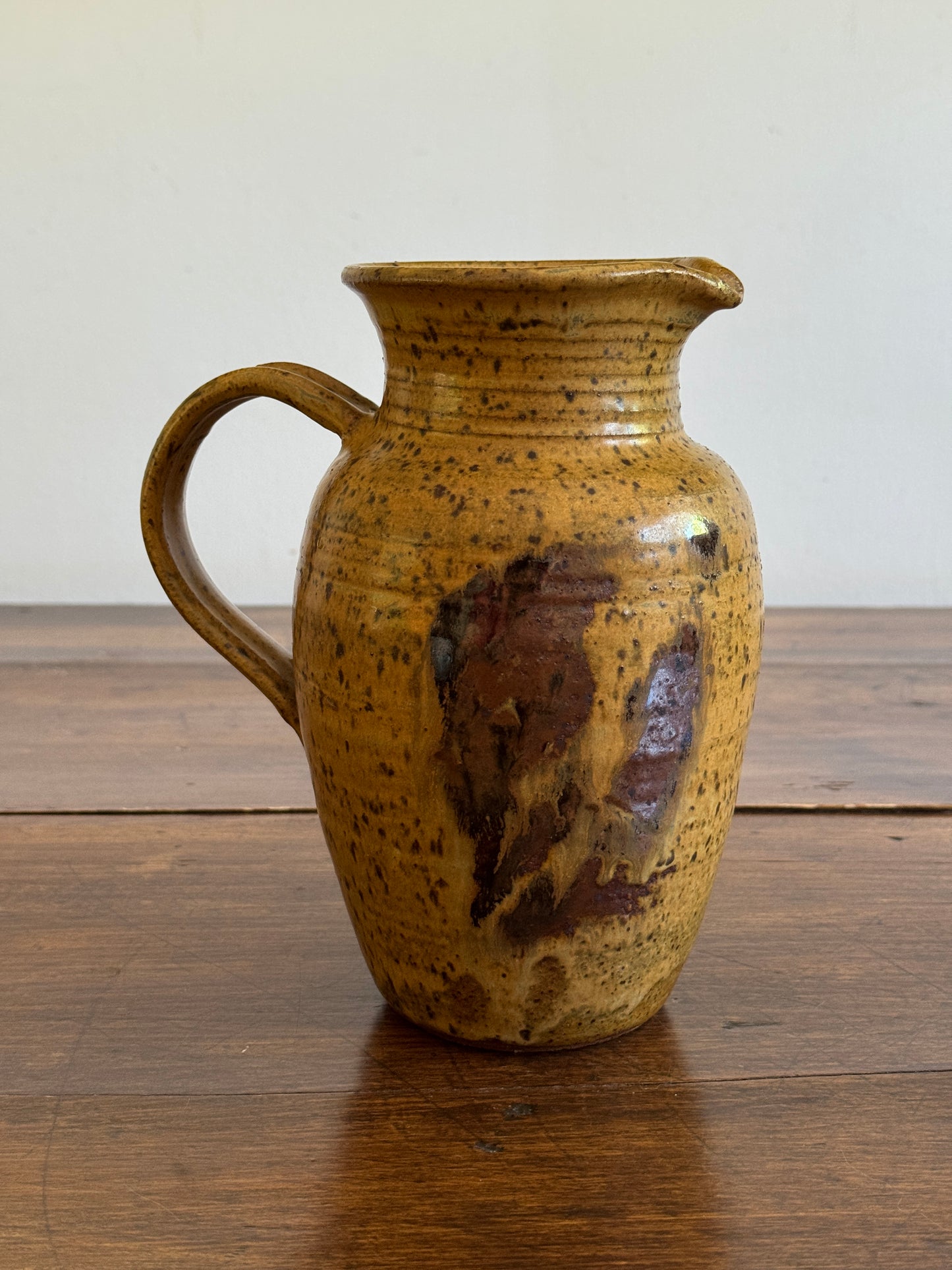 Vintage Large Pottery Pitcher Vase with Brown Tones and Speckling