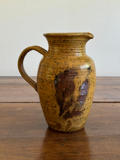 Vintage Large Pottery Pitcher Vase with Brown Tones and Speckling