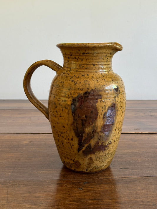 Vintage Large Pottery Pitcher Vase with Brown Tones and Speckling