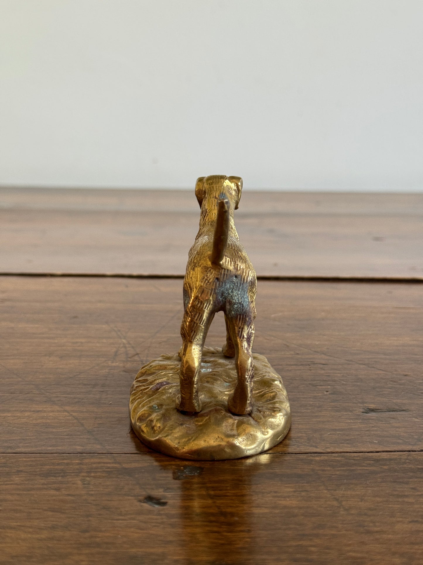 Vintage Brass Dog Figurine on Base - Patina Spots