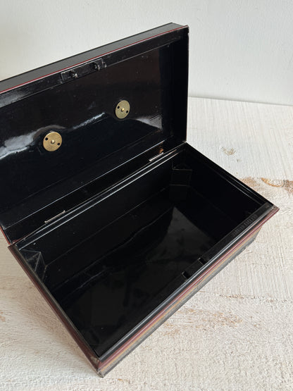 Vintage English Metal Cash Box - Storage Box with Lid - Made in England